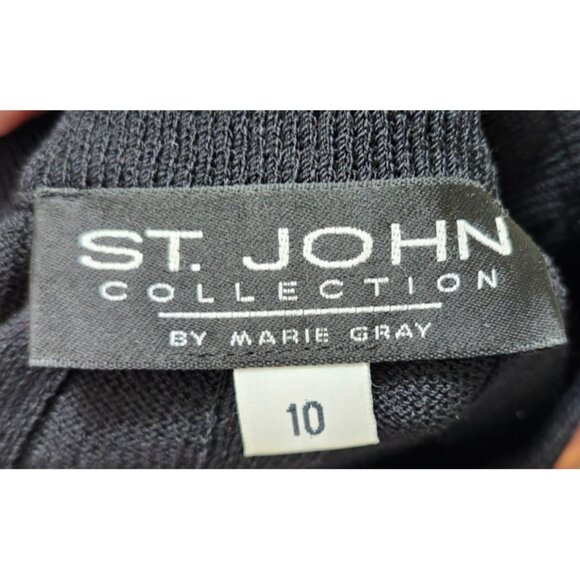St. John Collection by Marie Gray Sweater Size 10 Mock Neck Rib Knit Top Black - Picture 7 of 11